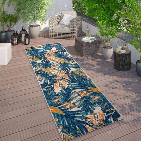 World Rug Gallery Tropical Leaves Indoor/Outdoor Runner Rug 2' x 7' Multi 8012MULTI2X7